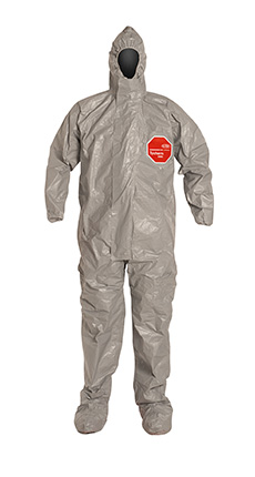Tychem  6000 Coverall w/ Resp. Fit Hood, Elastic Wrists, Attached Socks TF169T GY 00-S, TF169T GY 00-M, TF169T GY 00-L, TF169T GY 00-XL
