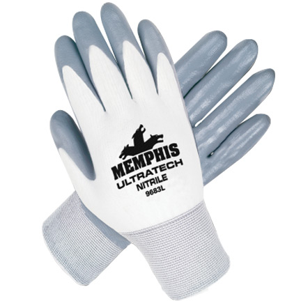 Memphis UltraTech 15 Gauge 100% Nylon Shell Nitrile Palm and Fingers Dip from MCR Safety