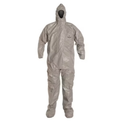 Tychem  6000 Coverall w/ Resp. Fit Hood, Elastic Wrists, Attached Socks TF169T GY 00-S, TF169T GY 00-M, TF169T GY 00-L, TF169T GY 00-XL