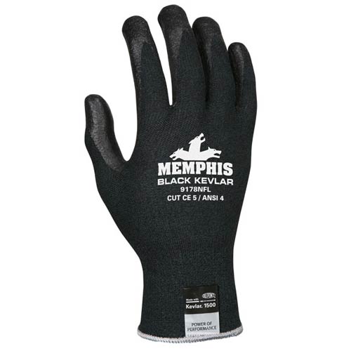 Memphis Black Kevlar Glove, 13 Gauge DuPont Kevlar/Synthetic fibers, nitrile foam palm/fingers from MCR Safety