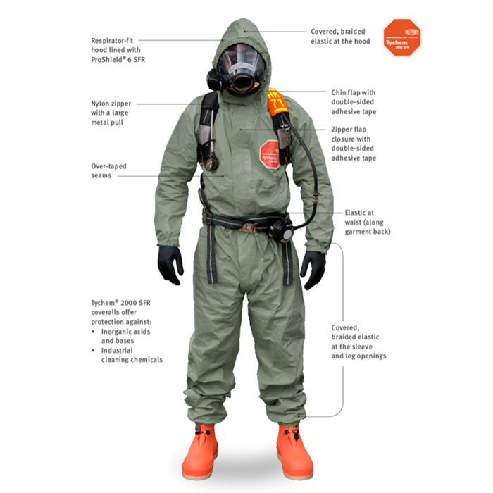 Tychem 2000 SFR Coverall w/ Attached Hood, Front Zipper Closure ...