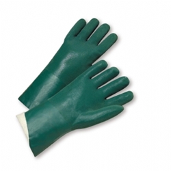 14" Rough Jersey PVC Glove Green, Sandpaper Grip from PIP