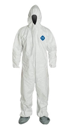 Tyvek 400 Coverall w/ Attached Resp. Fit Hood & Boots, Elastic Wrists from DuPont